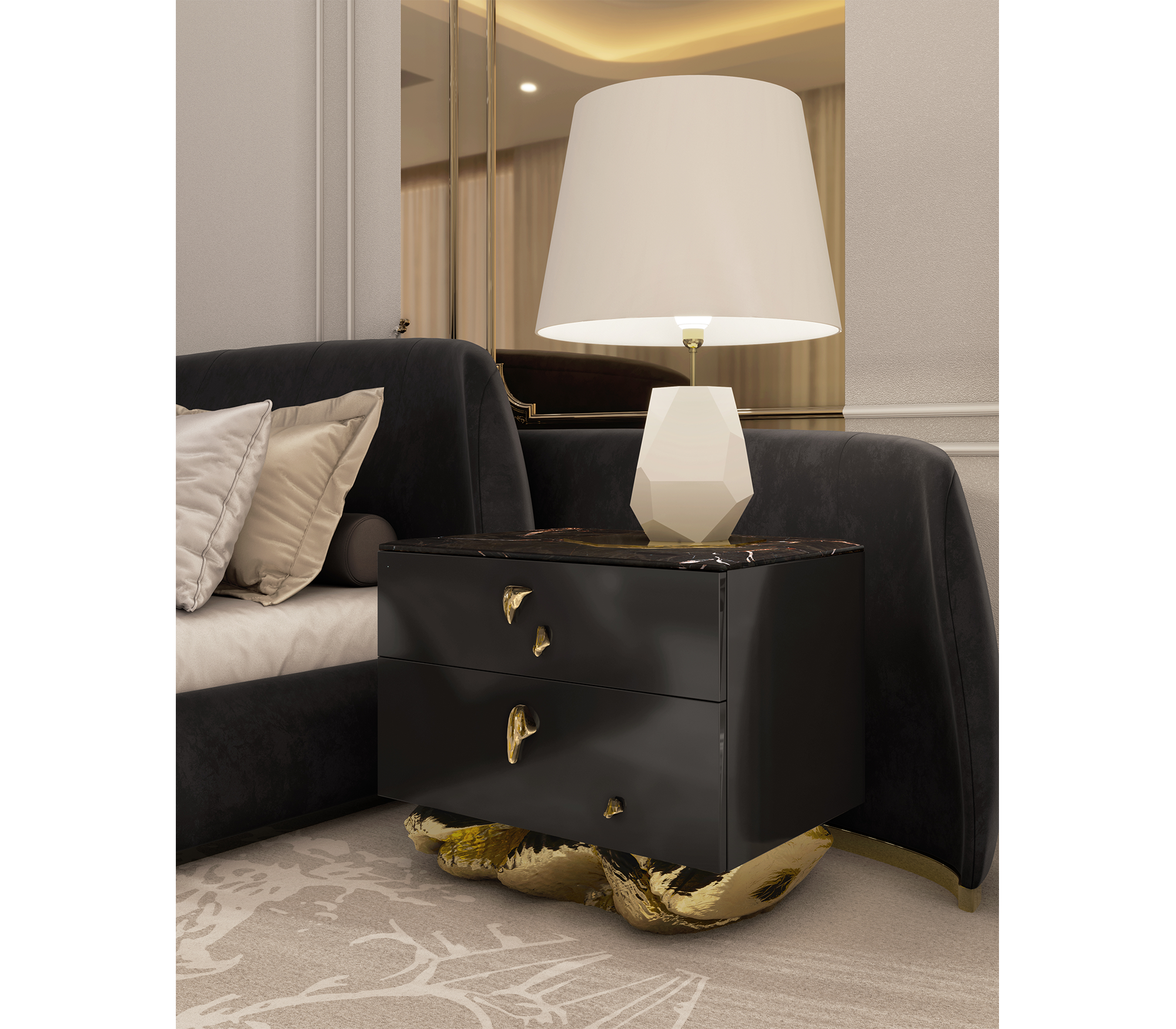 Angra Small Organic Gold Base Marble Top Luxury Nightstand