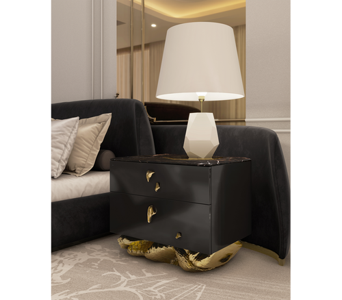 Angra Small Organic Gold Base Marble Top Luxury Nightstand