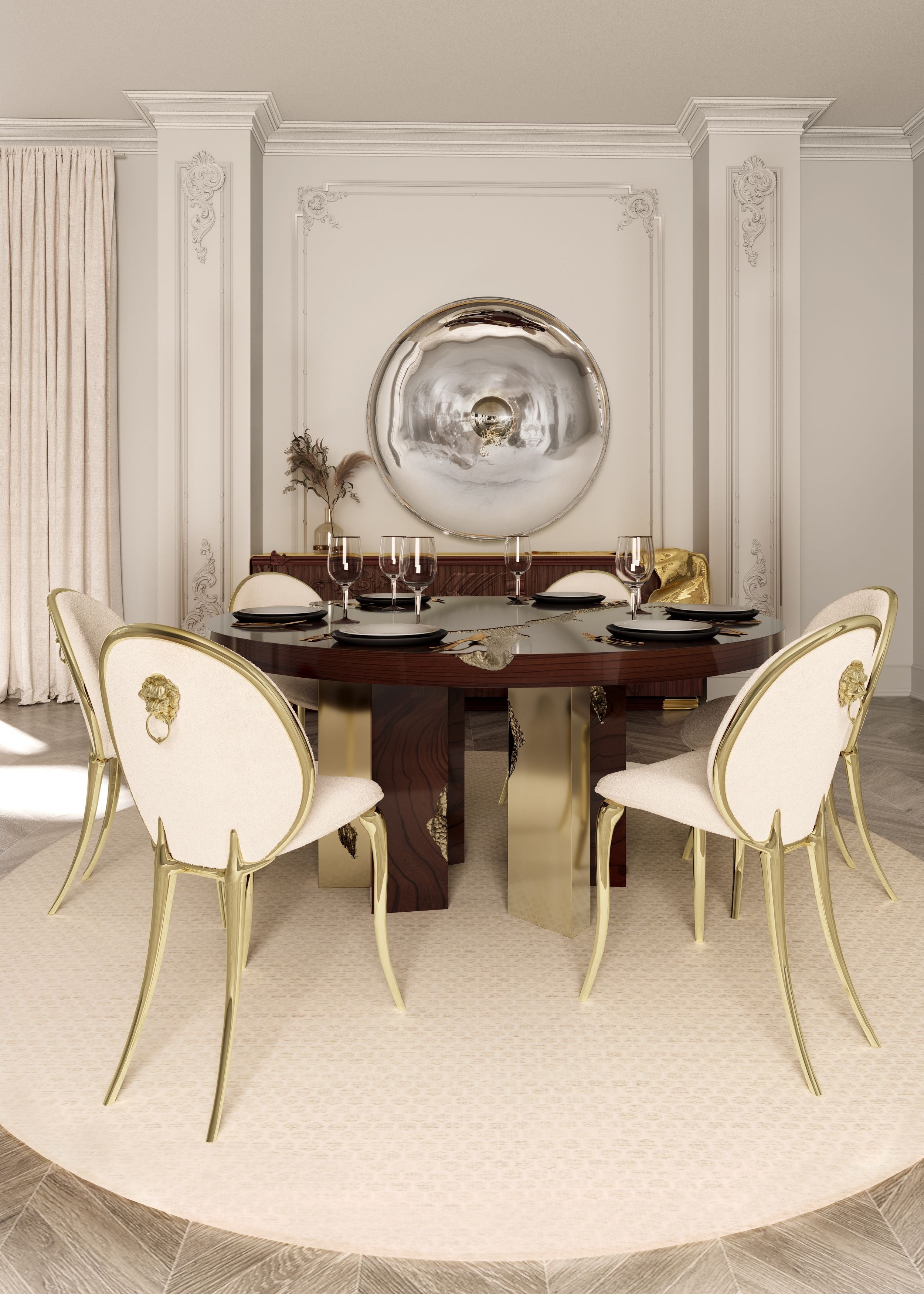 Empire Round Luxury Brass Inlay Dining Table