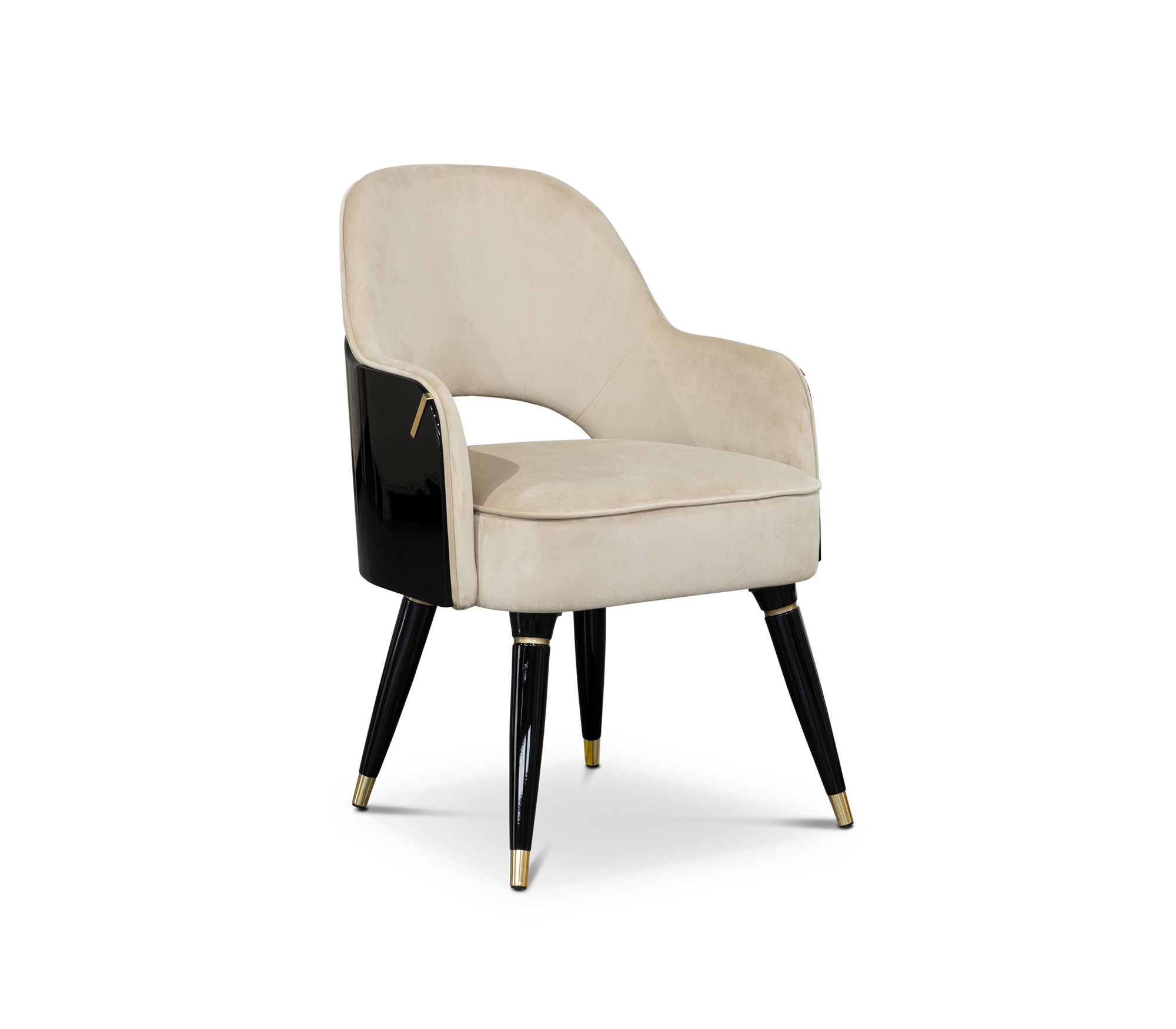 Collins with Armrest II Velvet Luxury Lacquered Dining Chair