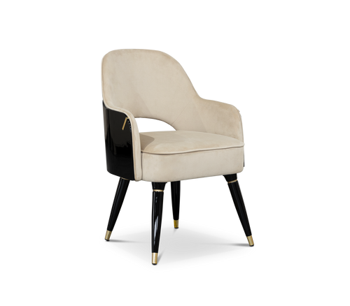 Collins with Armrest II Velvet Luxury Lacquered Dining Chair