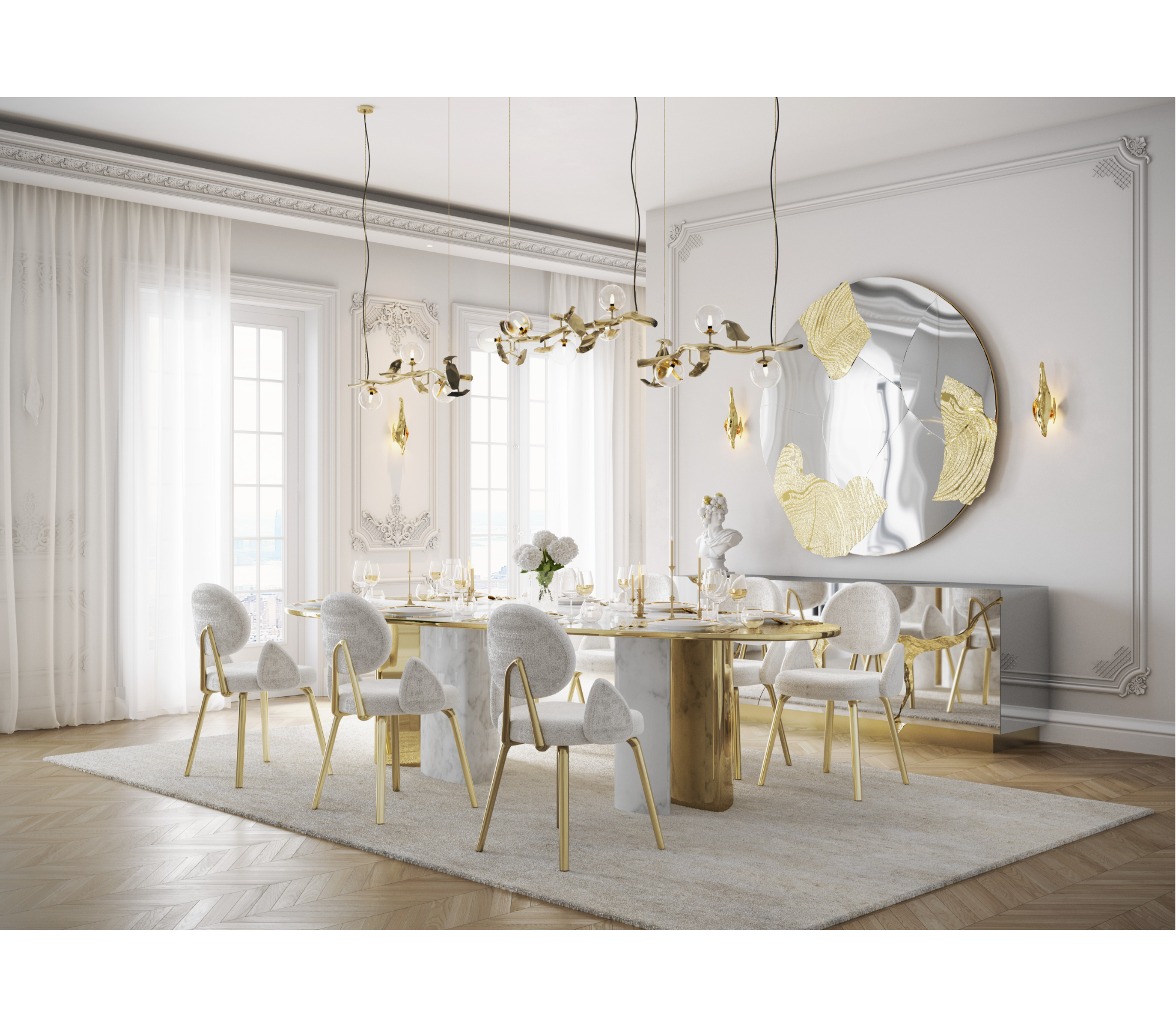 Althea Bouclé Sculptural Polished Gold Luxury Dining Chair