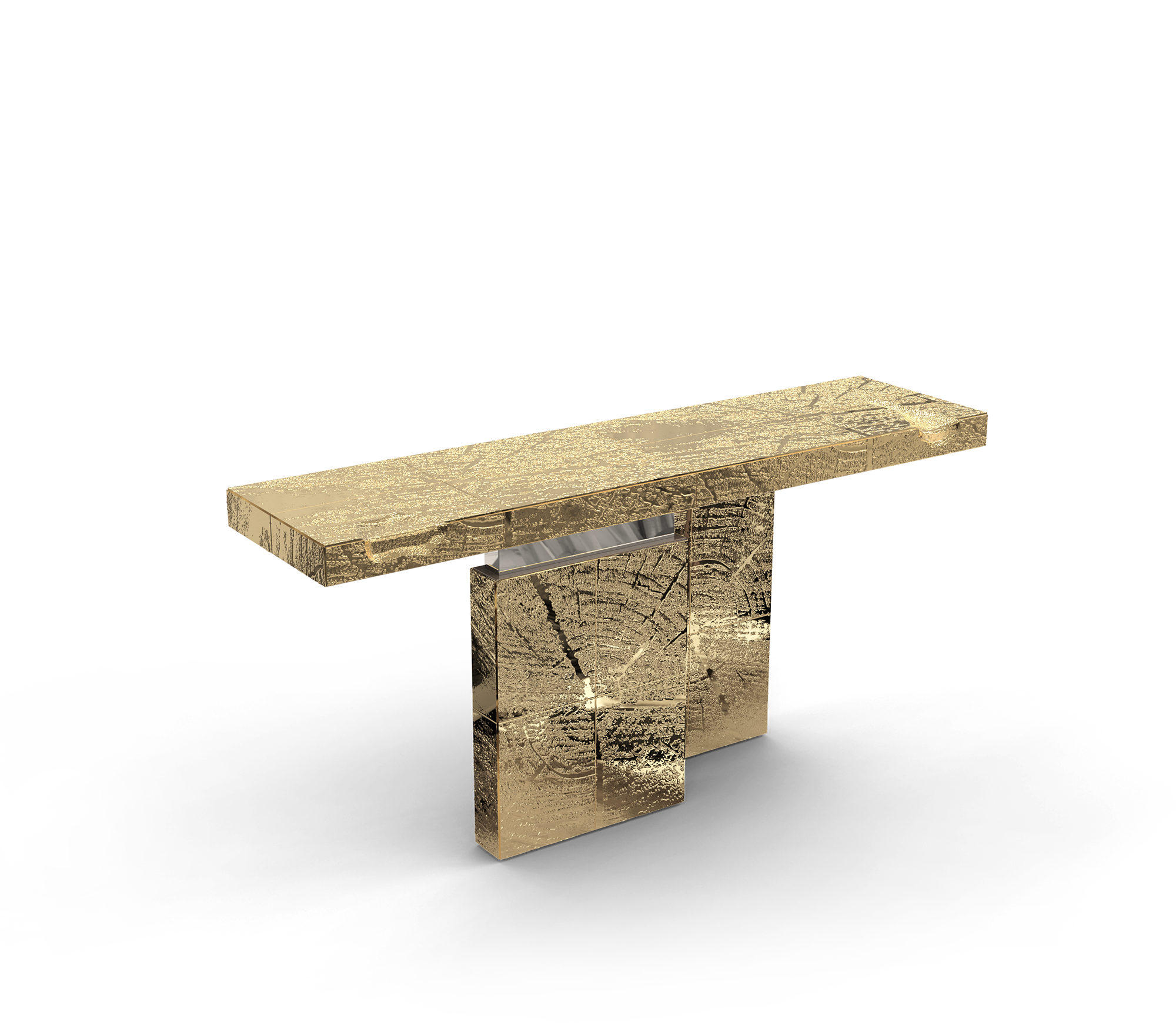 Empire Consoles Hammered Gilded Brass Entryways Cabinet Table
