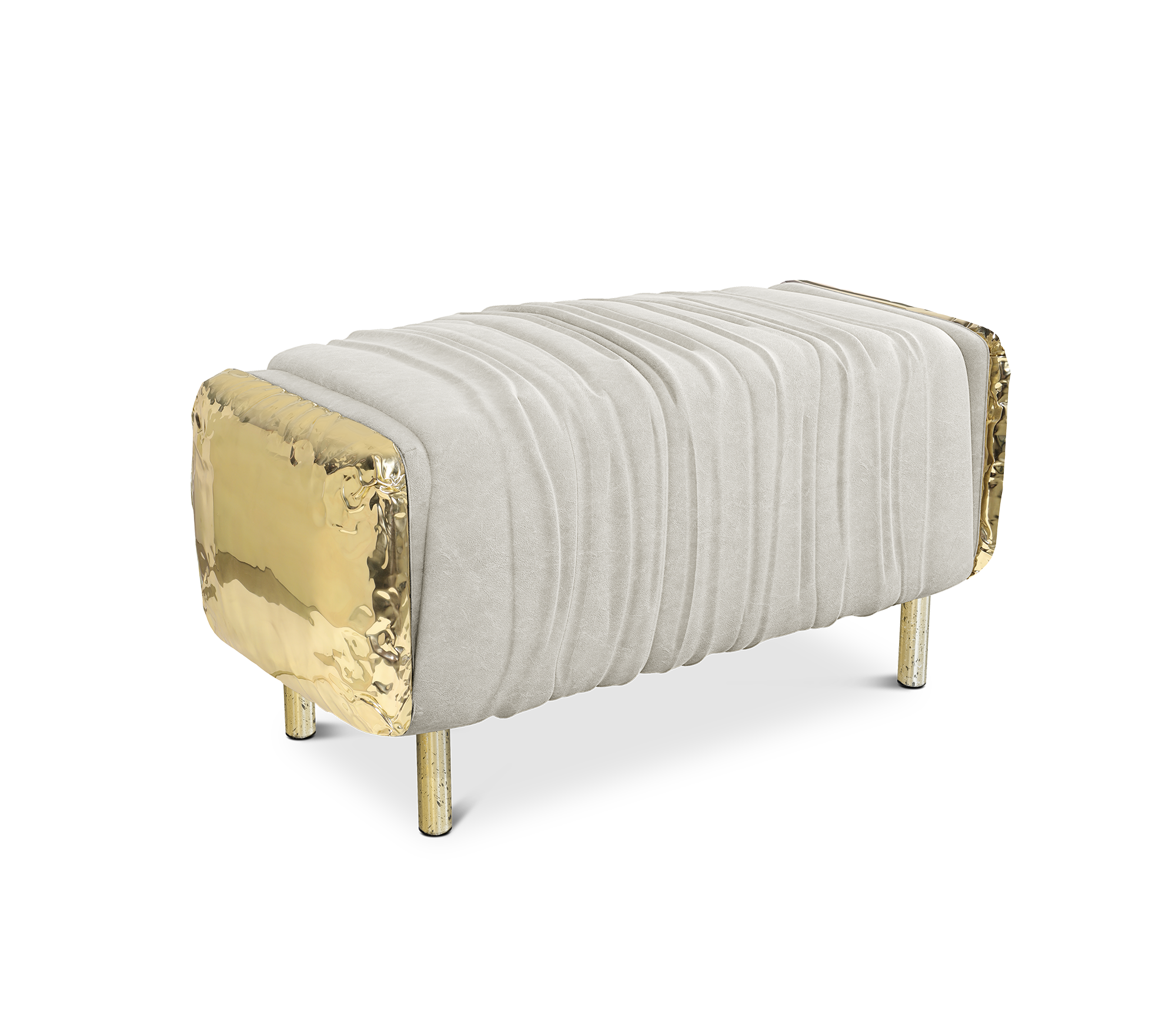 Imperfectio Hammered Brass Upholstered Luxury Ottoman