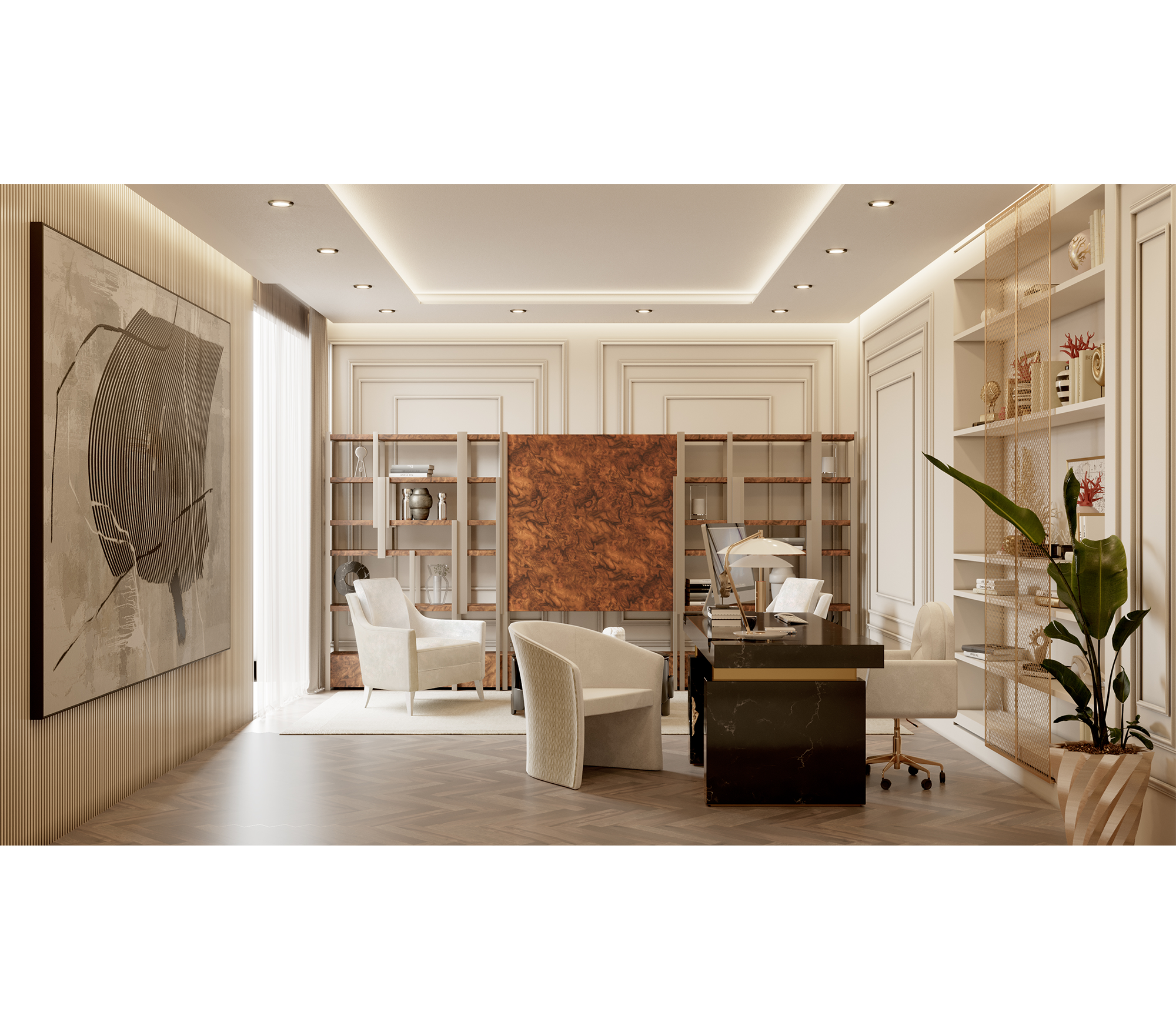 Empire Cracked Brass Inlay Marble Luxury Desk