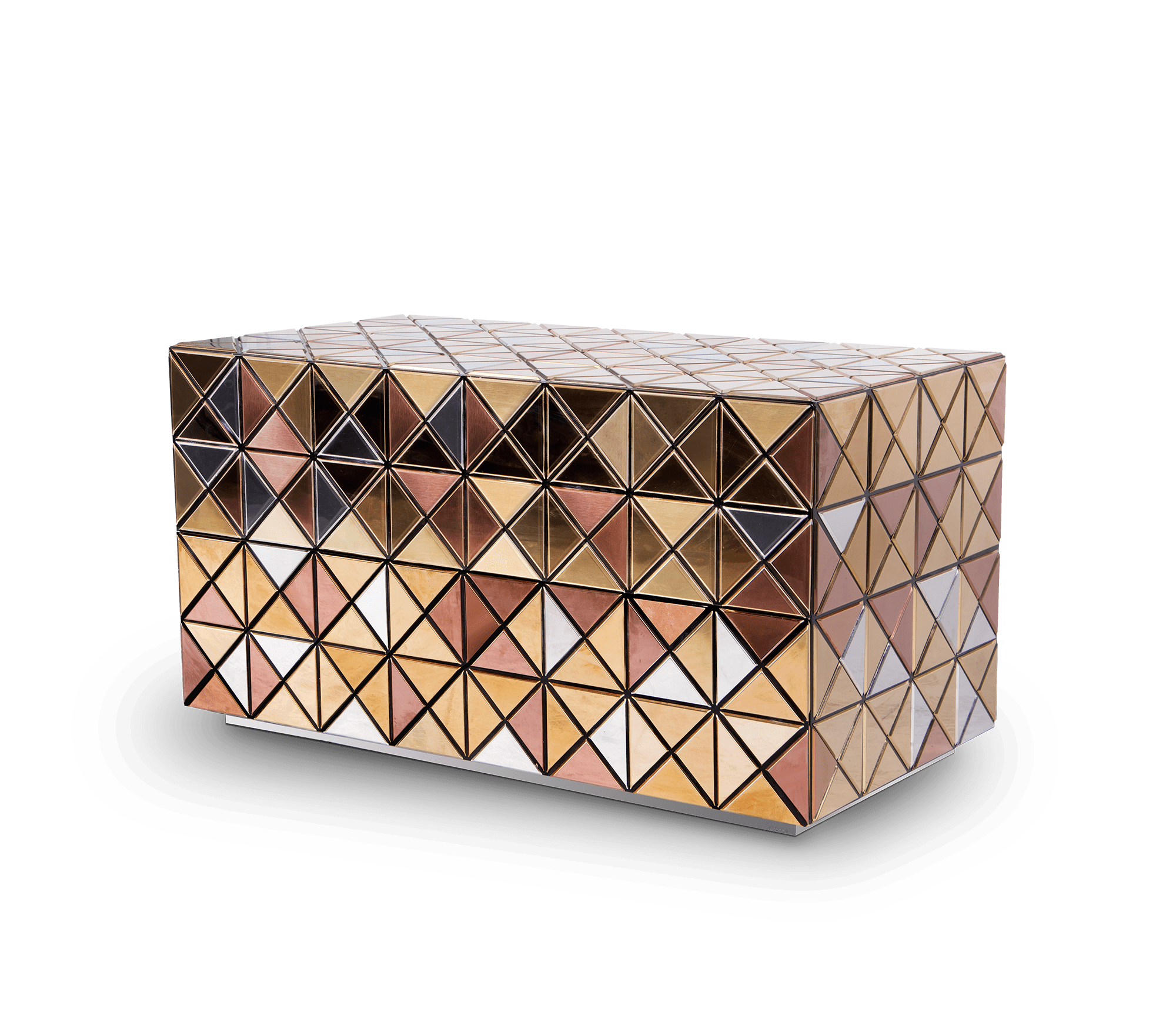 Pixel Geometric Mixed Metal Mirrored Luxury Nightstand