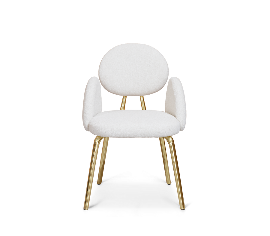 Althea Bouclé Sculptural Polished Gold Luxury Dining Chair
