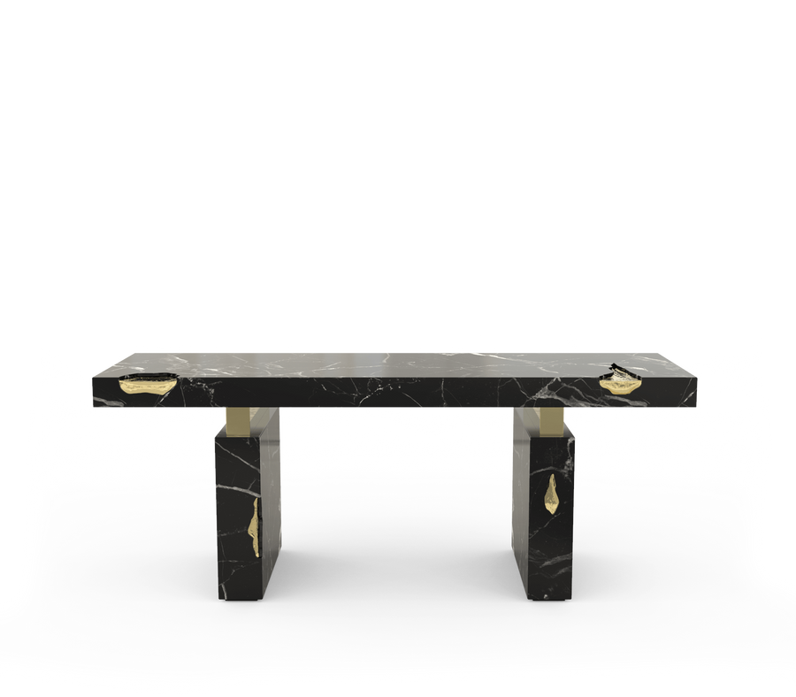 Empire Cracked Brass Inlay Marble Luxury Desk