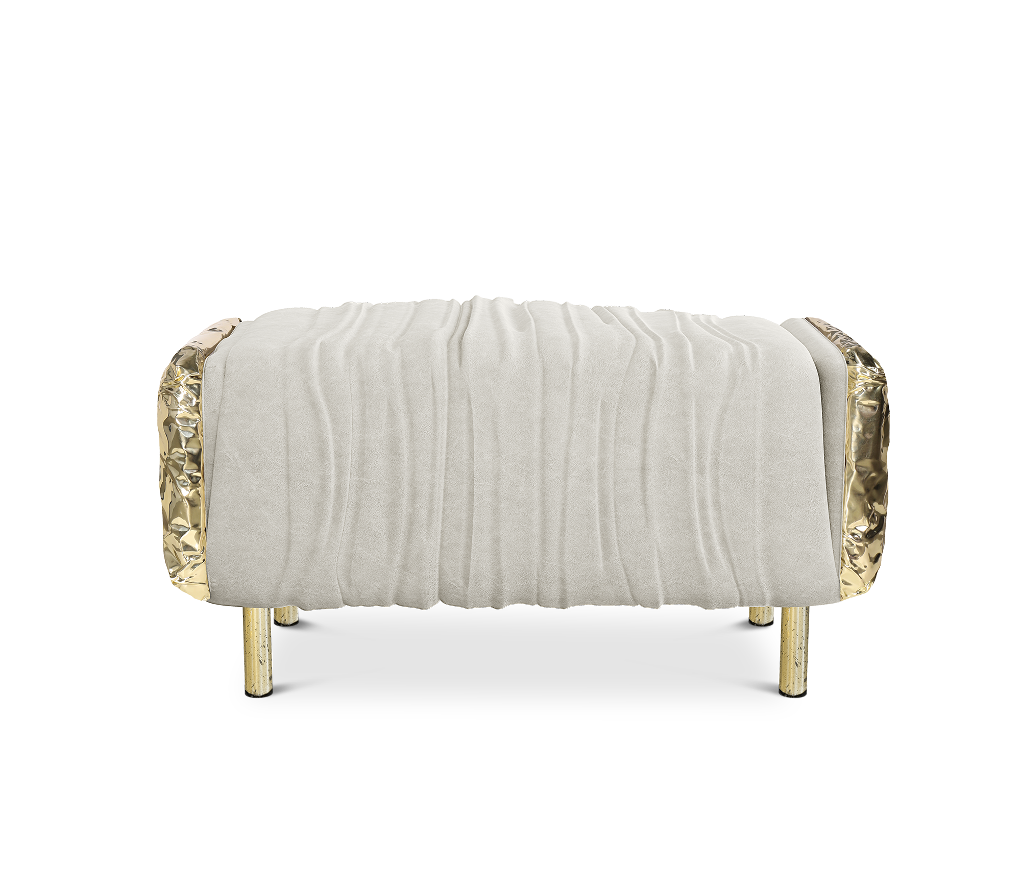 Imperfectio Hammered Brass Upholstered Luxury Ottoman