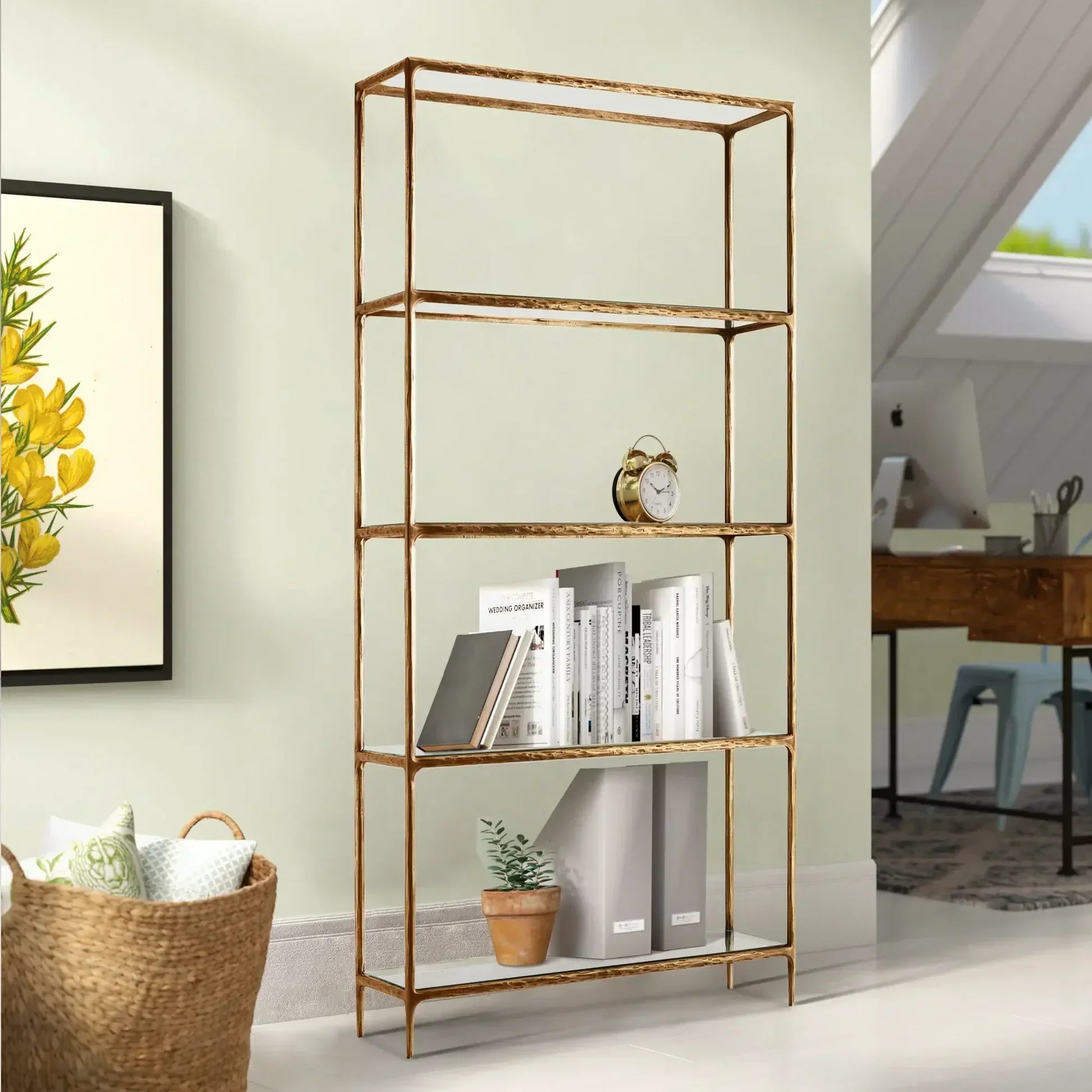 Thaddeus Metal Glass Shelving Hand-Forged Units Storage Shelves