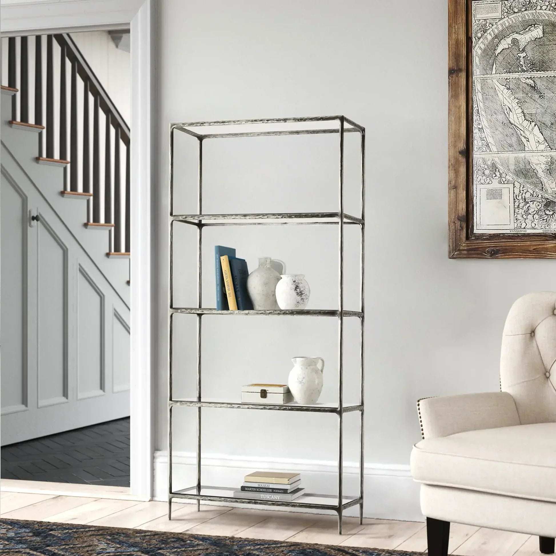 Thaddeus Metal Glass Shelving Hand-Forged Units Storage Shelves