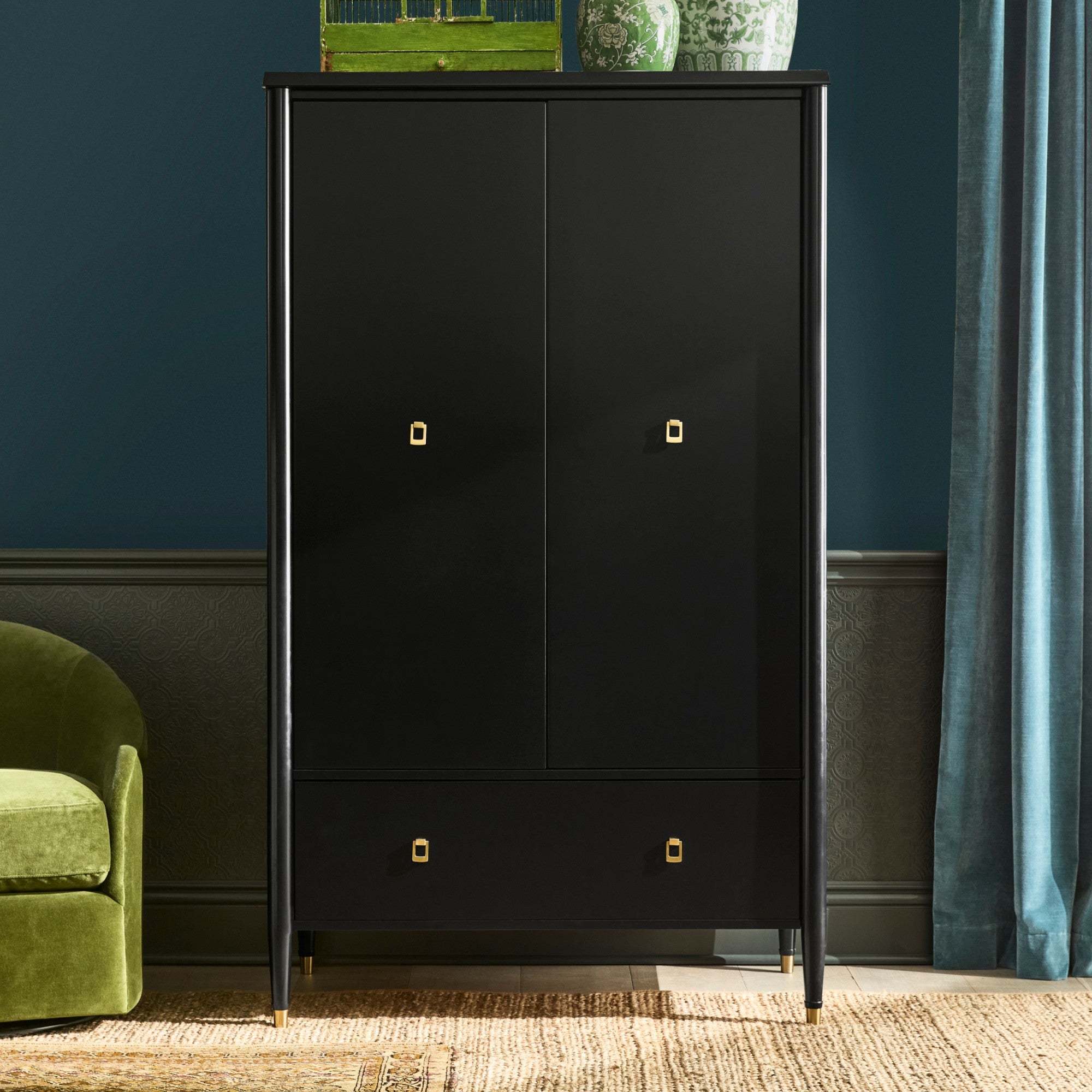 Lavenir French Bedroom Wardrobe Gloss Black Armoire Entrance Cabinet with Drawer