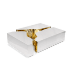 Luxury Coffee Table with Cracked Brass Sculptural Base & Smoked Glass Top