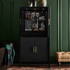 Louis Wood Bar Wine Cabinet Constructivist-Inspired Buffet Sideboard Built-in Stemware Rack
