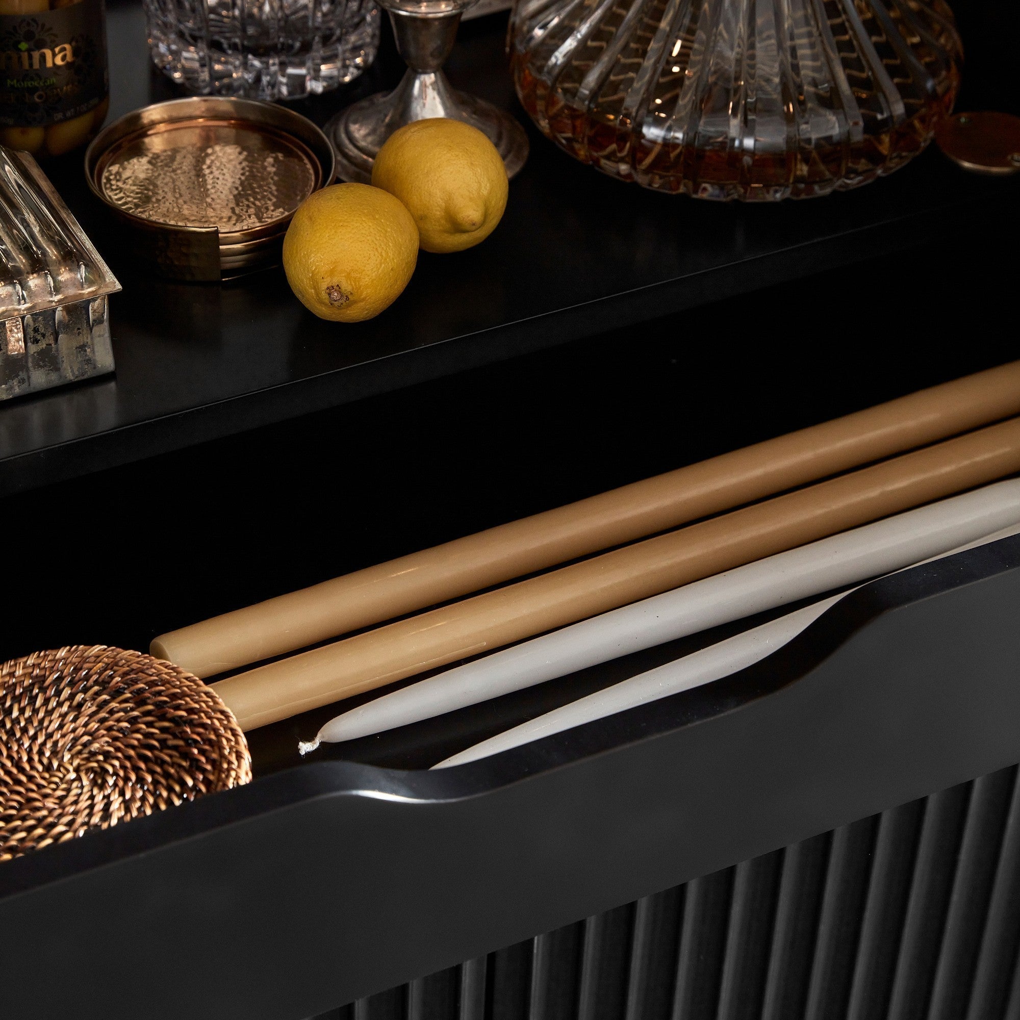 Louis Wood Bar Wine Cabinet Constructivist-Inspired Buffet Sideboard Built-in Stemware Rack
