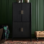 Louis Wood Bar Wine Cabinet Constructivist-Inspired Buffet Sideboard Built-in Stemware Rack