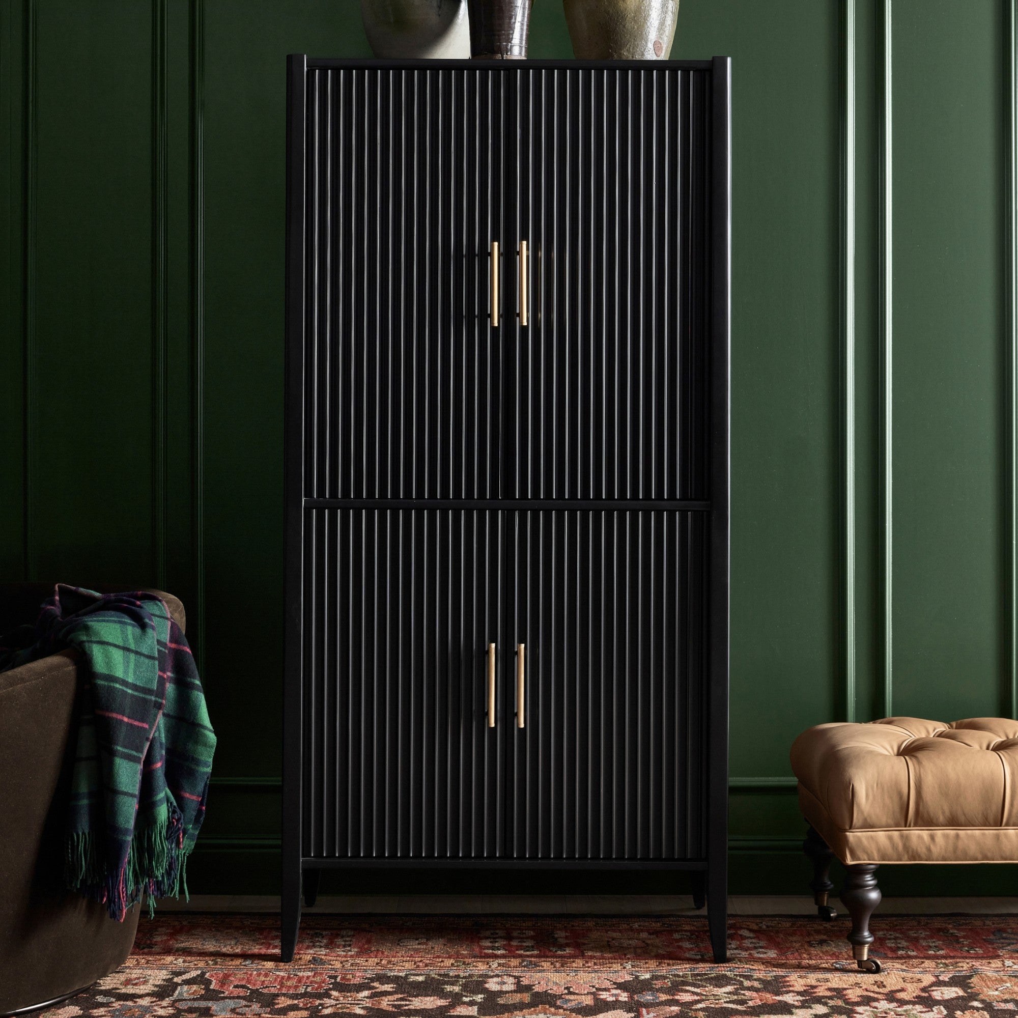 Louis Wood Bar Wine Cabinet Constructivist-Inspired Buffet Sideboard Built-in Stemware Rack