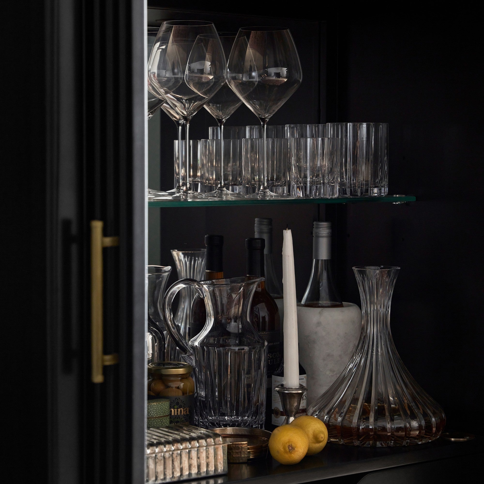 Louis Wood Bar Wine Cabinet Constructivist-Inspired Buffet Sideboard Built-in Stemware Rack