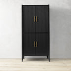 Louis Wood Bar Wine Cabinet Constructivist-Inspired Buffet Sideboard Built-in Stemware Rack