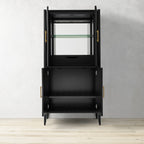 Louis Wood Bar Wine Cabinet Constructivist-Inspired Buffet Sideboard Built-in Stemware Rack