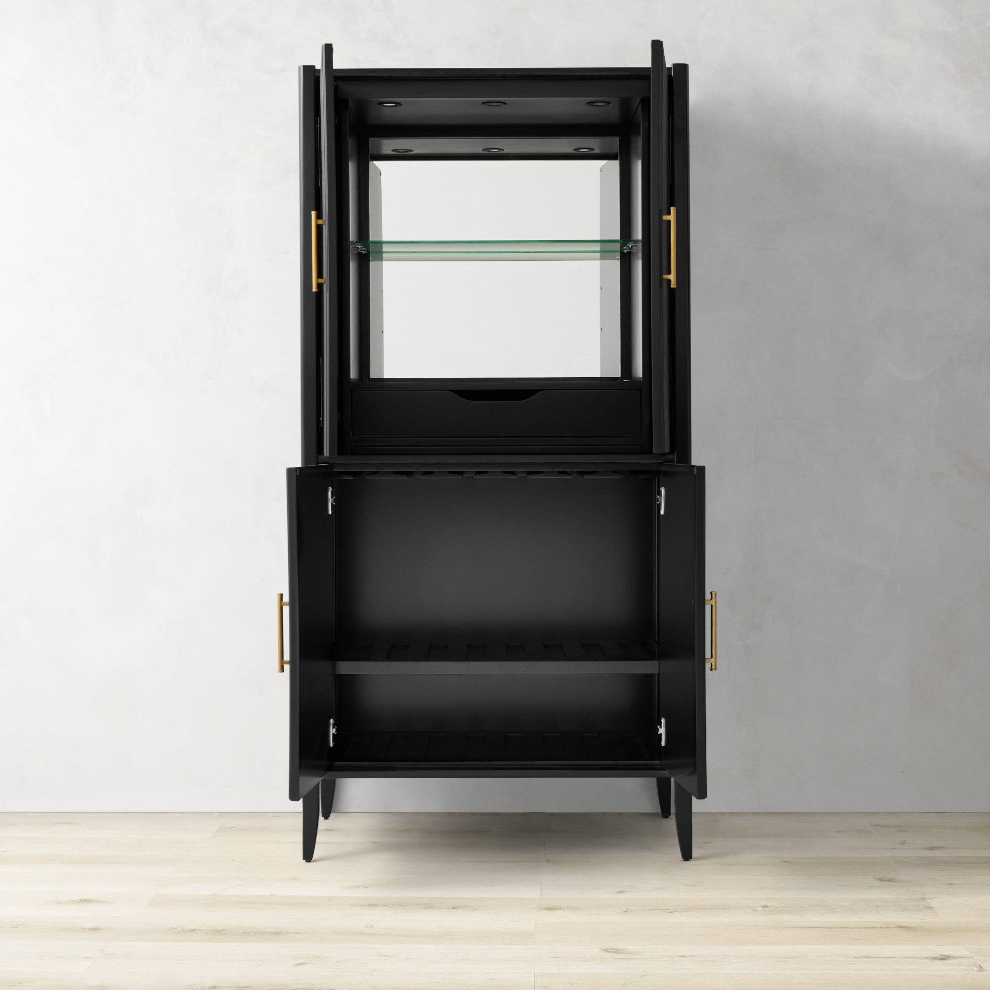 Louis Wood Bar Wine Cabinet Constructivist-Inspired Buffet Sideboard Built-in Stemware Rack
