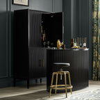 Louis Wood Bar Wine Cabinet Constructivist-Inspired Buffet Sideboard Built-in Stemware Rack
