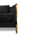 Luxury Velvet Armchair with Curved Sculptural Design & Gold Accent Base