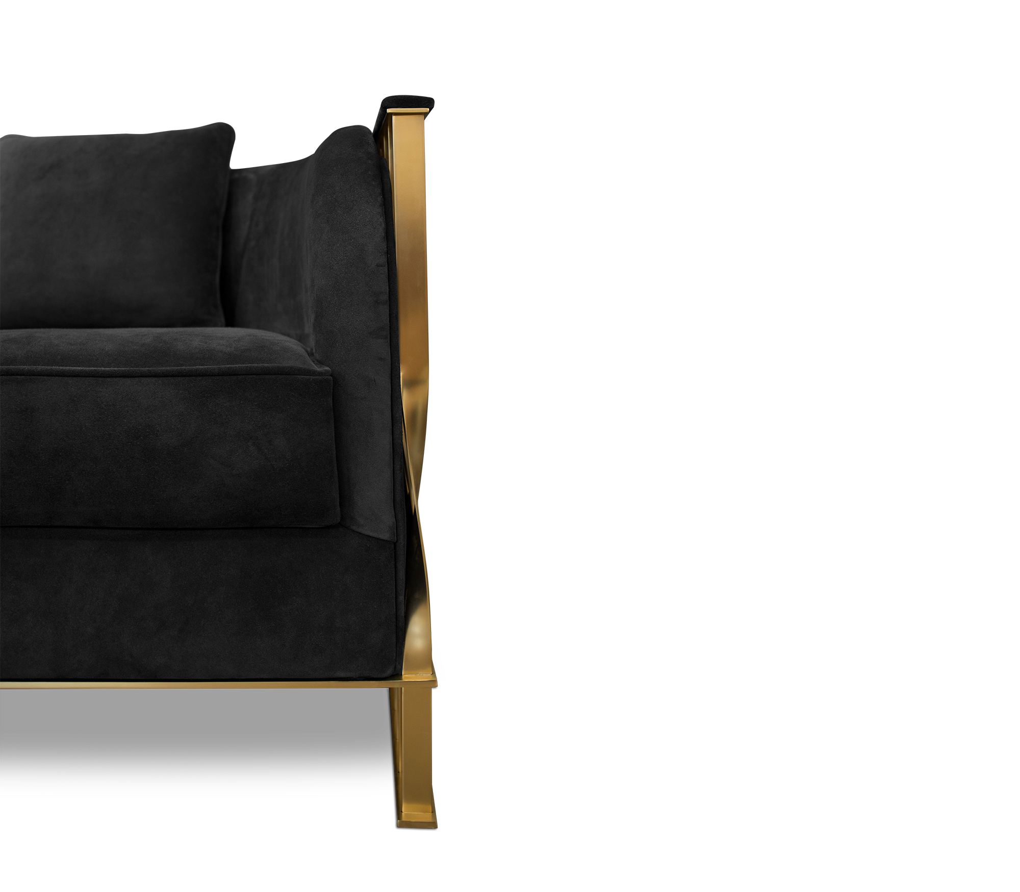 Luxury Velvet Armchair with Curved Sculptural Design & Gold Accent Base
