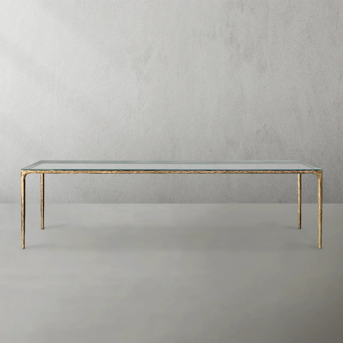 Thaddeus Metal Glass Rectangular Dining Table Hand-Forged Kitchen Table