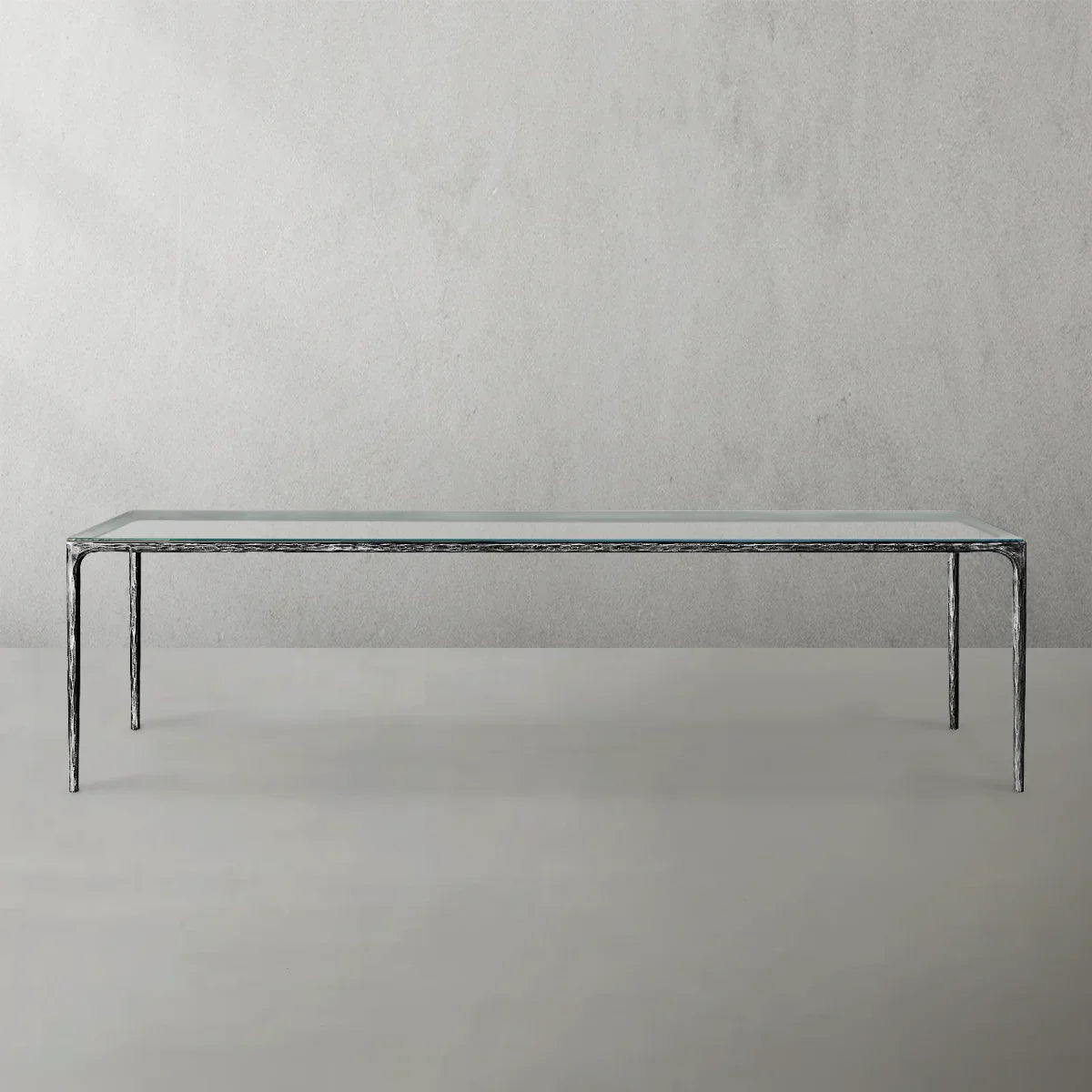 Thaddeus Metal Glass Rectangular Dining Table Hand-Forged Kitchen Table