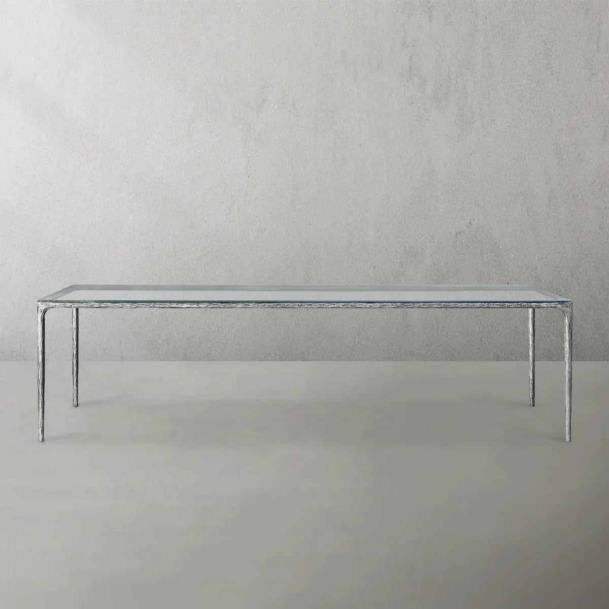 Thaddeus Metal Glass Rectangular Dining Table Hand-Forged Kitchen Table