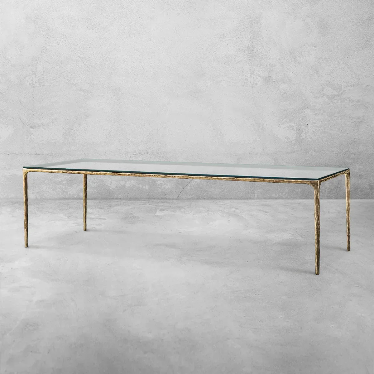 Thaddeus Metal Glass Rectangular Dining Table Hand-Forged Kitchen Table