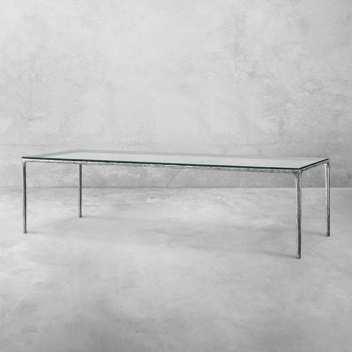 Thaddeus Metal Glass Rectangular Dining Table Hand-Forged Kitchen Table