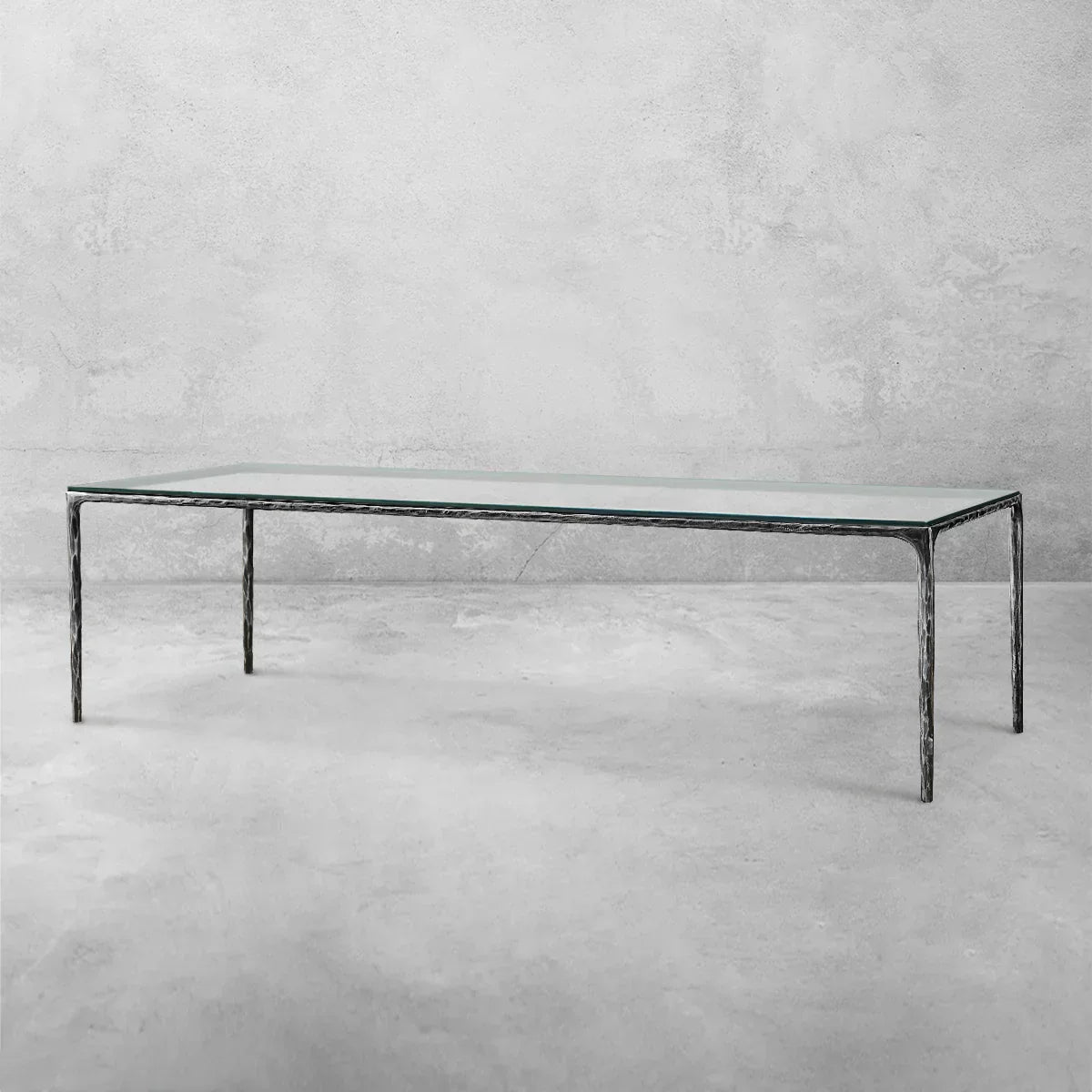 Thaddeus Metal Glass Rectangular Dining Table Hand-Forged Kitchen Table