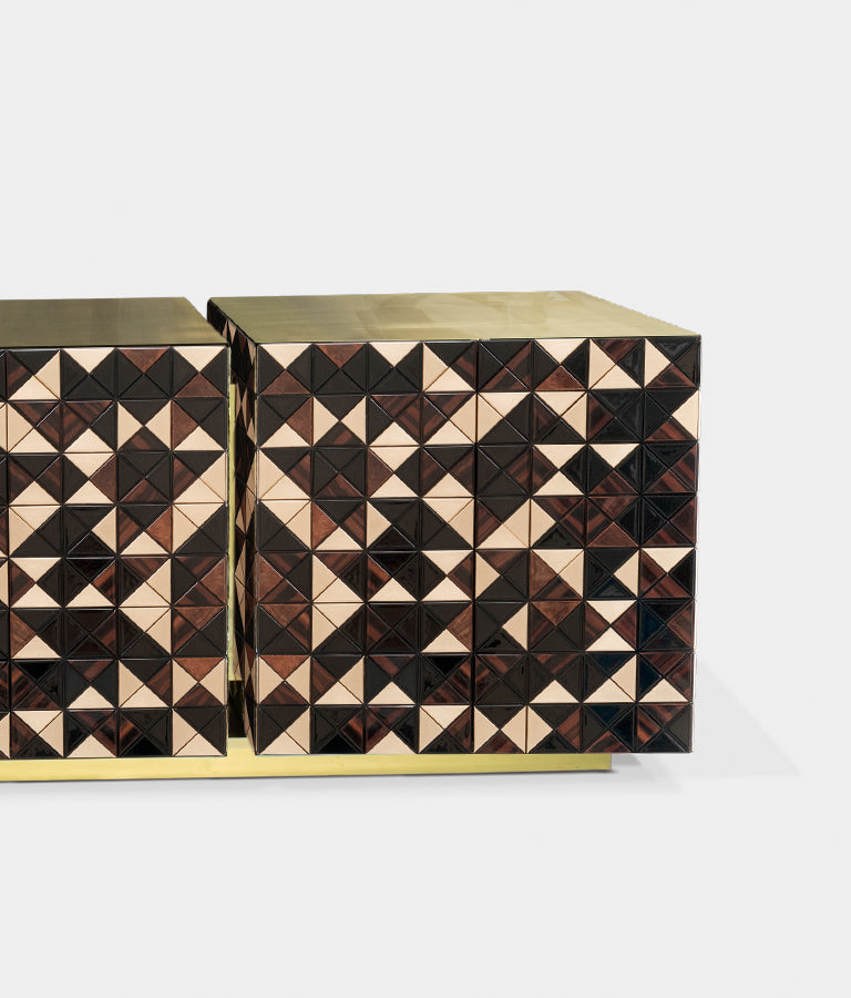 Luxury Anodized Metal Sideboard Cabinet with Pixel-Inspired Design & Hidden Storage