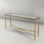 Thaddeus Metal Rectangle Glass Console Table Hand-Forged Style O & X Entryways Entrance Table