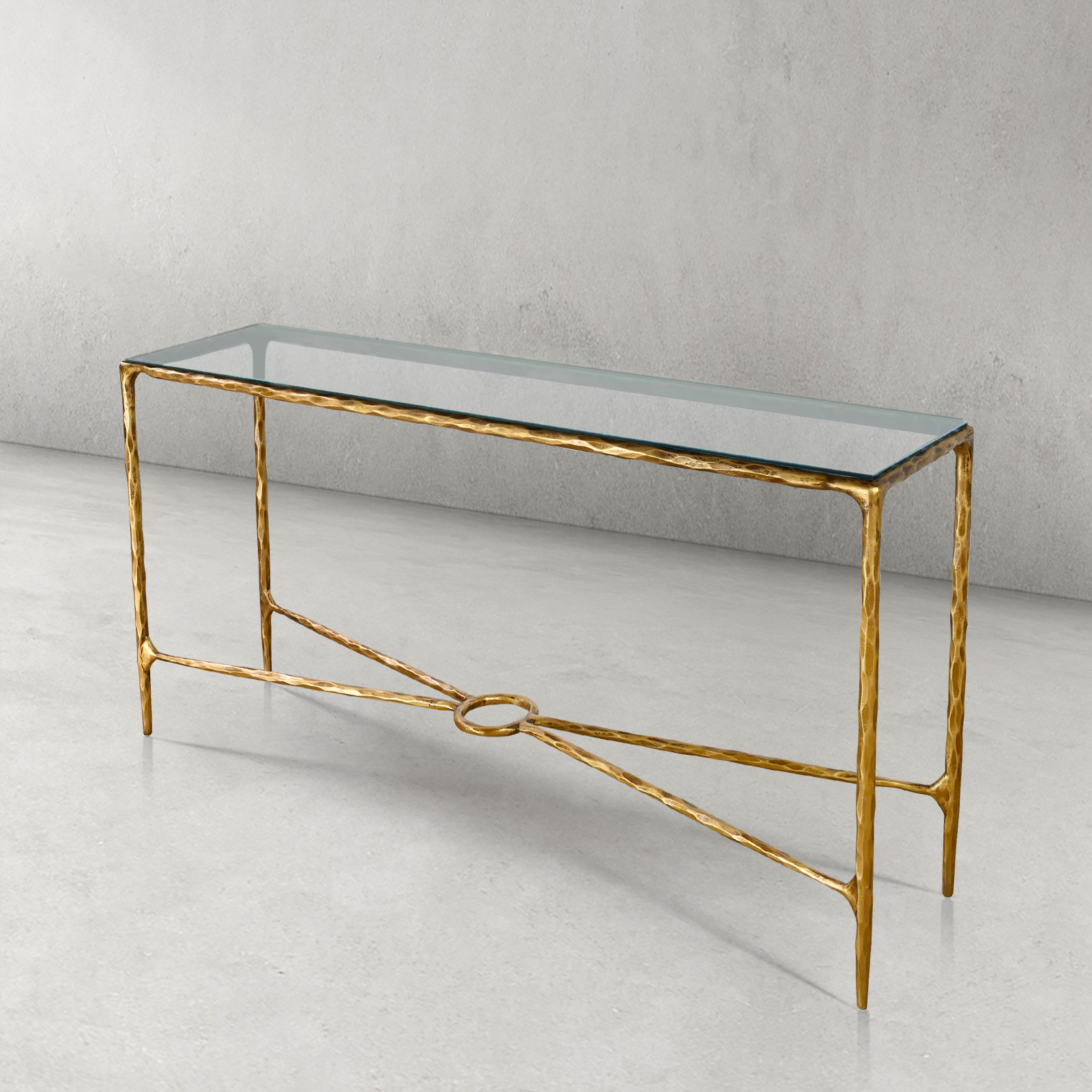 Thaddeus Metal Rectangle Glass Console Table Hand-Forged Style O & X Entryways Entrance Table