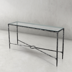 Thaddeus Metal Rectangle Glass Console Table Hand-Forged Style O & X Entryways Entrance Table