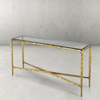 Thaddeus Metal Rectangle Glass Console Table Hand-Forged Style O & X Entryways Entrance Table