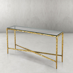 Thaddeus Metal Rectangle Glass Console Table Hand-Forged Style O & X Entryways Entrance Table