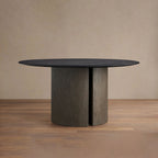 Saint Germain Round Wood Dining Table with Solid Oak & Oak Veneers Wood Dauphine Base