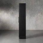 French Vintage Factory Tall Display Cabinet with Tempered Glass Doors Wood Living Side Cabinet Bookcase