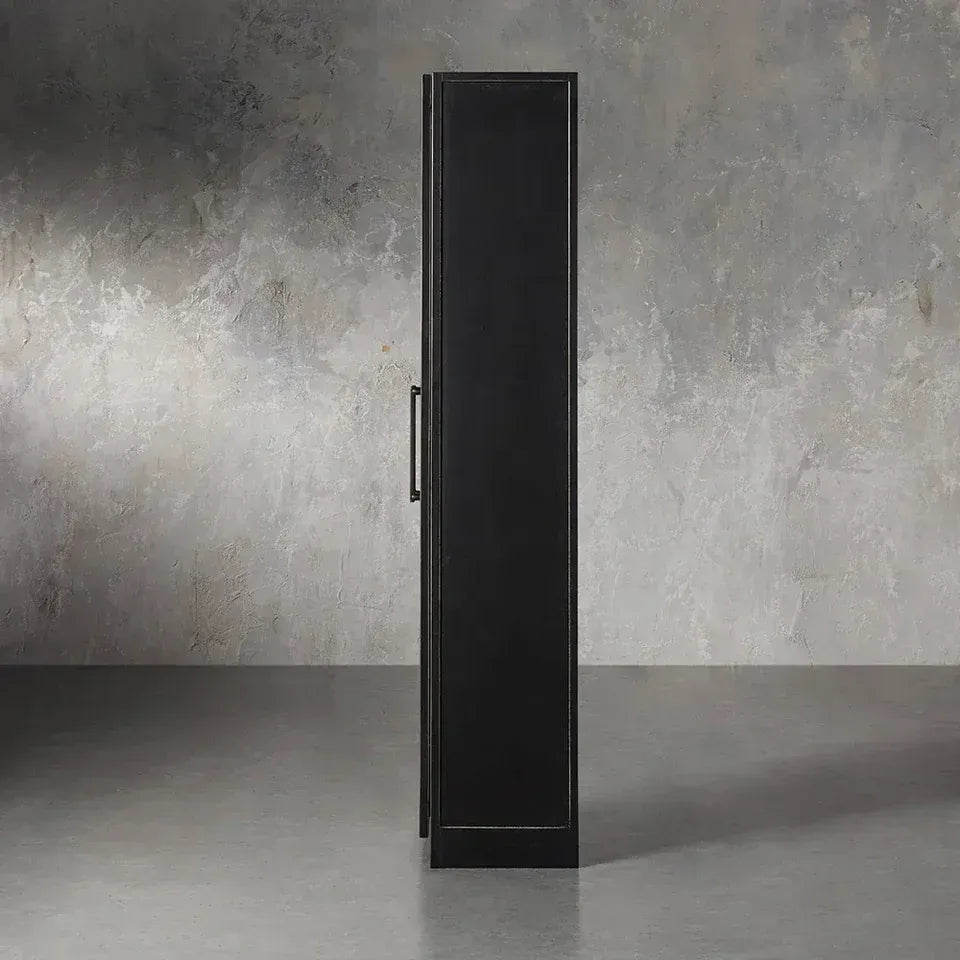 French Vintage Factory Tall Display Cabinet with Tempered Glass Doors Wood Living Side Cabinet Bookcase