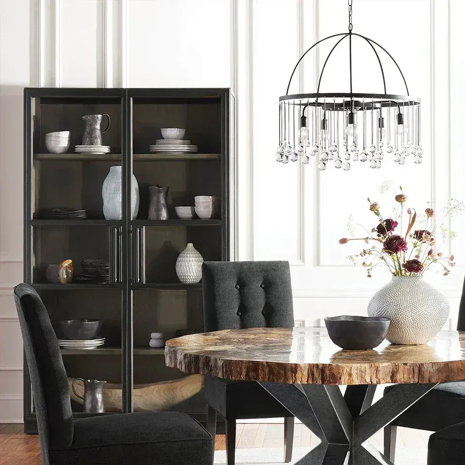 French Vintage Factory Tall Display Cabinet with Tempered Glass Doors Wood Living Side Cabinet Bookcase