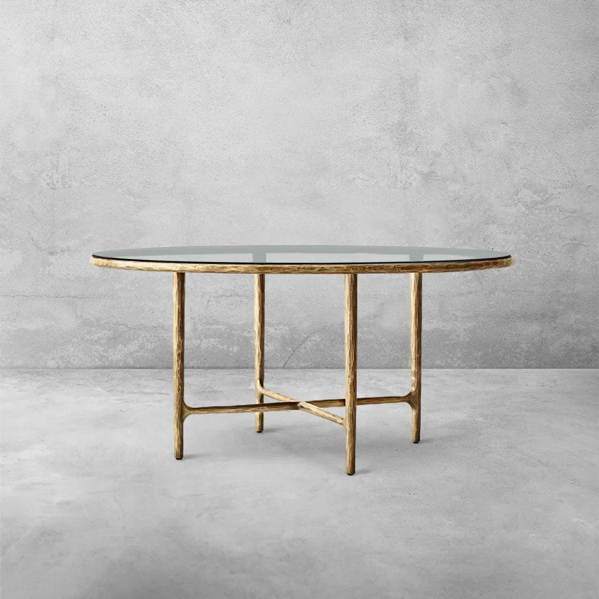 Thaddeus Metal Glass Round Dining Table Hand-Forged Kitchen Table