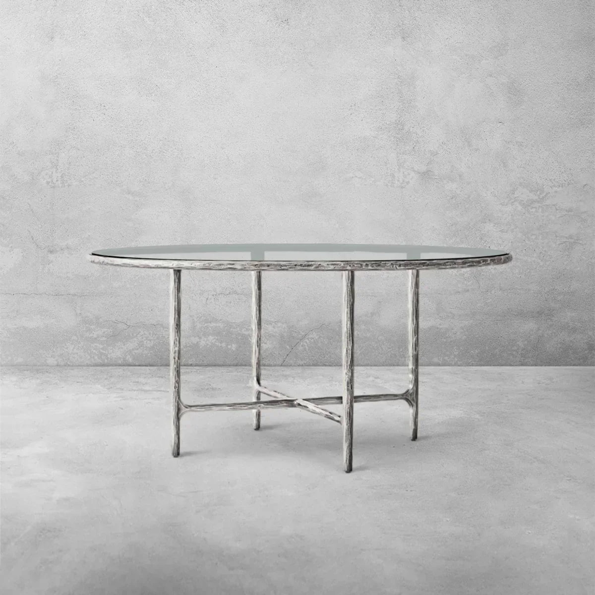 Thaddeus Metal Glass Round Dining Table Hand-Forged Kitchen Table