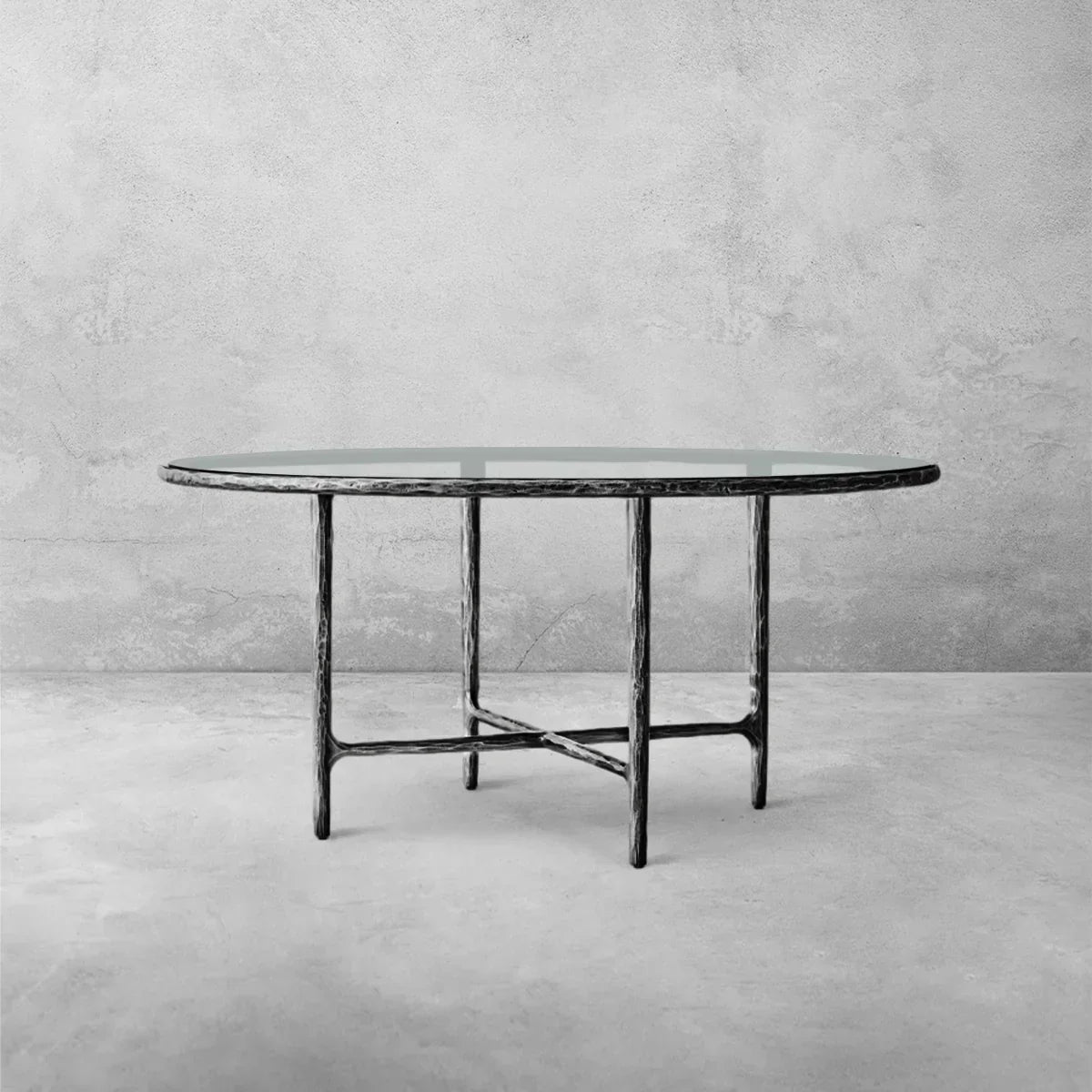 Thaddeus Metal Glass Round Dining Table Hand-Forged Kitchen Table