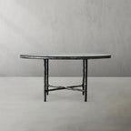 Thaddeus Metal Glass Round Dining Table Hand-Forged Kitchen Table