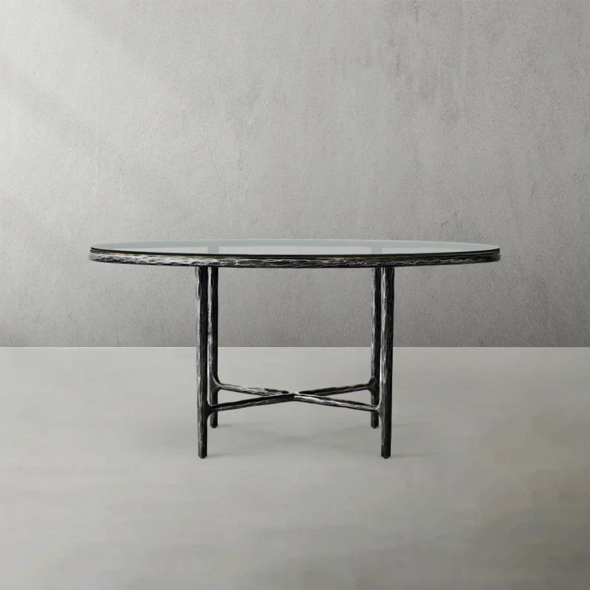 Thaddeus Metal Glass Round Dining Table Hand-Forged Kitchen Table