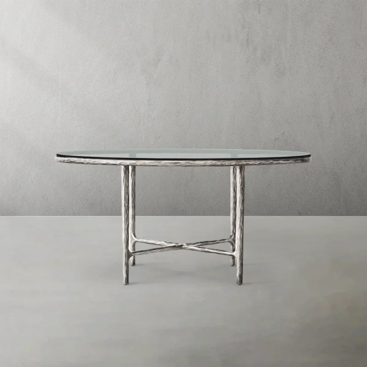 Thaddeus Metal Glass Round Dining Table Hand-Forged Kitchen Table